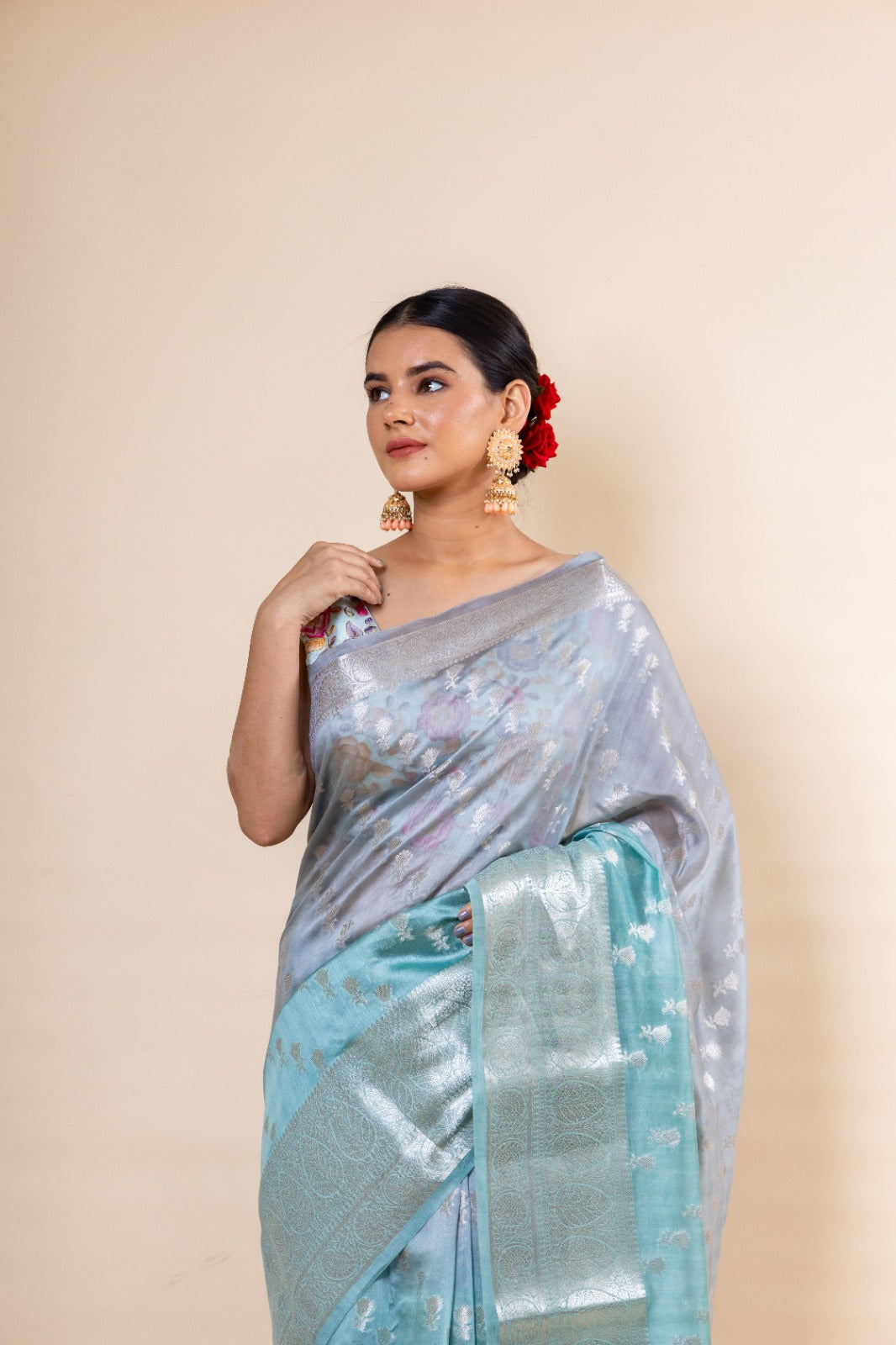 Silver Zari Blue Silk Saree With Blouse - Etsy