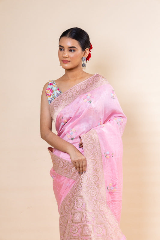 Pink Russian Silk Saree