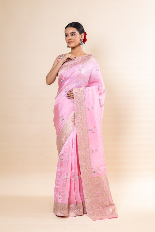 Pink Russian Silk Saree