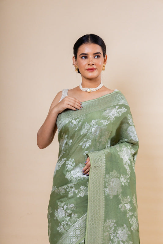 Pista Green Crepe Saree