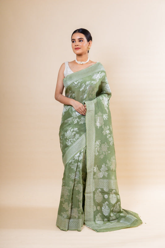 Pista Green Crepe Saree