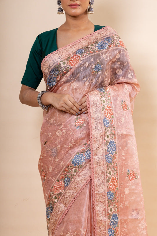 Peach Kota Silk Saree