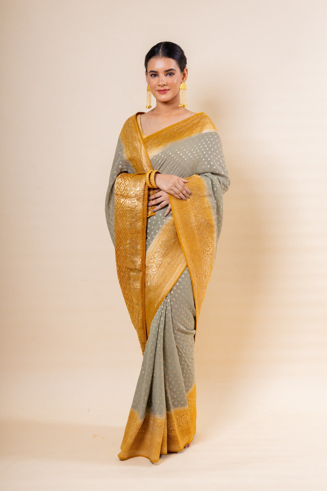 Ash colour Hand Woven Pure Cotton Saree