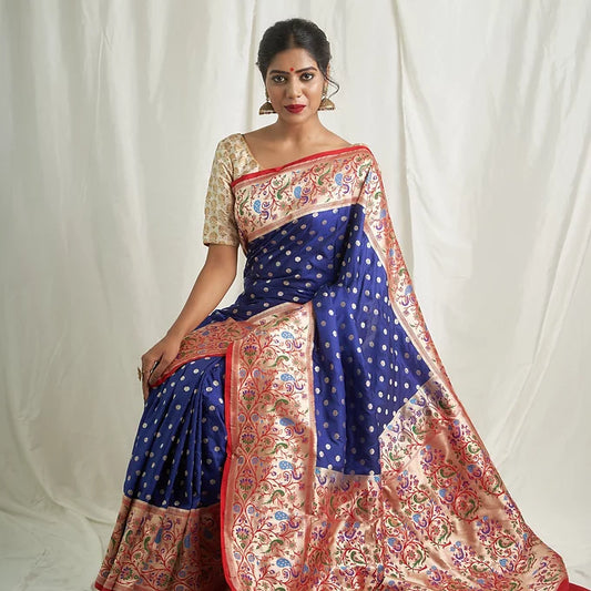 Navy Blue Fekua Katan Silk Saree