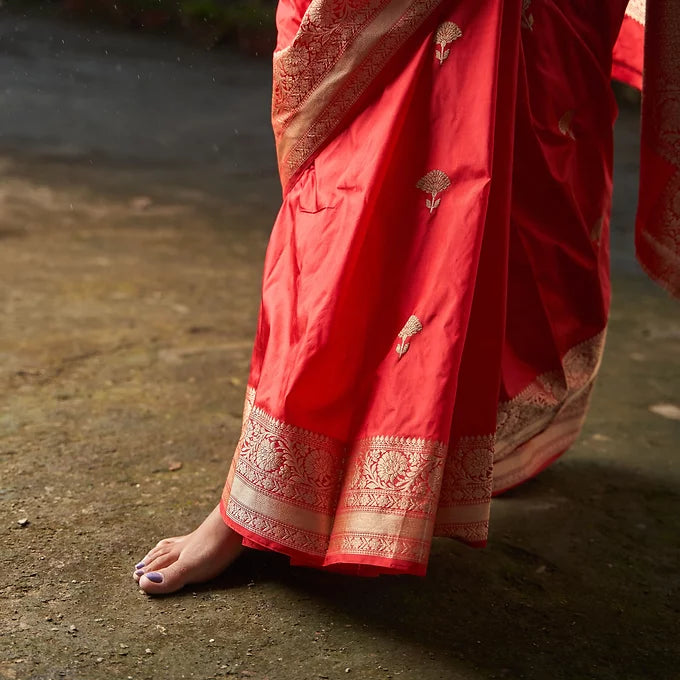 Red Kadhua Katan Silk Saree