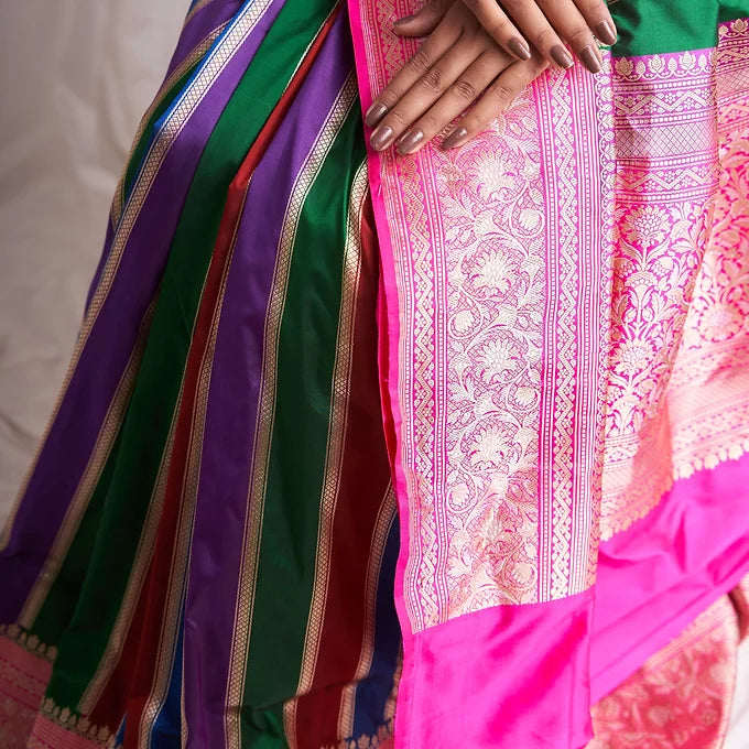Multicolor Kadhua Rangkaat Katan Silk Alfi Border Saree
