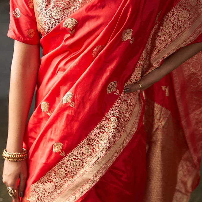 Red Kadhua Katan Silk Saree