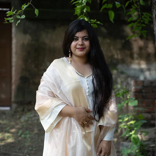 Off-White, Kora Tissue Handloom Dupatta