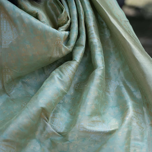 Pastel Green, Katan Tissue Handloom Dupatta