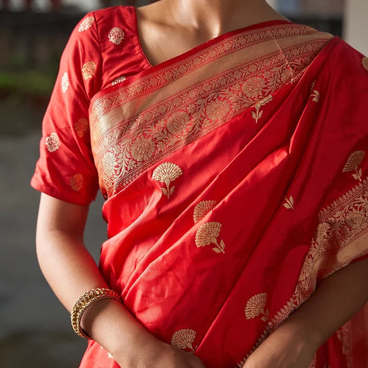 Red Kadhua Katan Silk Saree