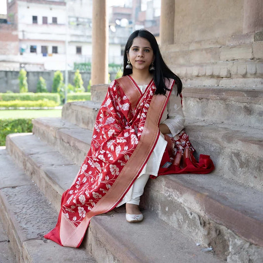 Deep Red Katan Silk Dupatta