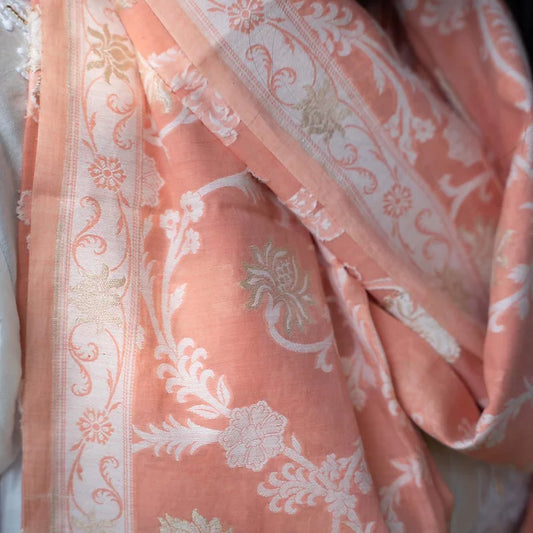 Pastel Orange, Cotton Alfi Jaal Dupatta