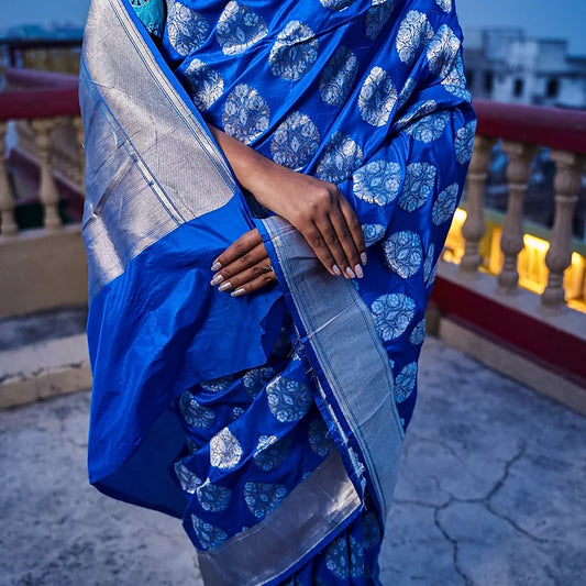'Neel' Royal Blue Katan Silk Saree