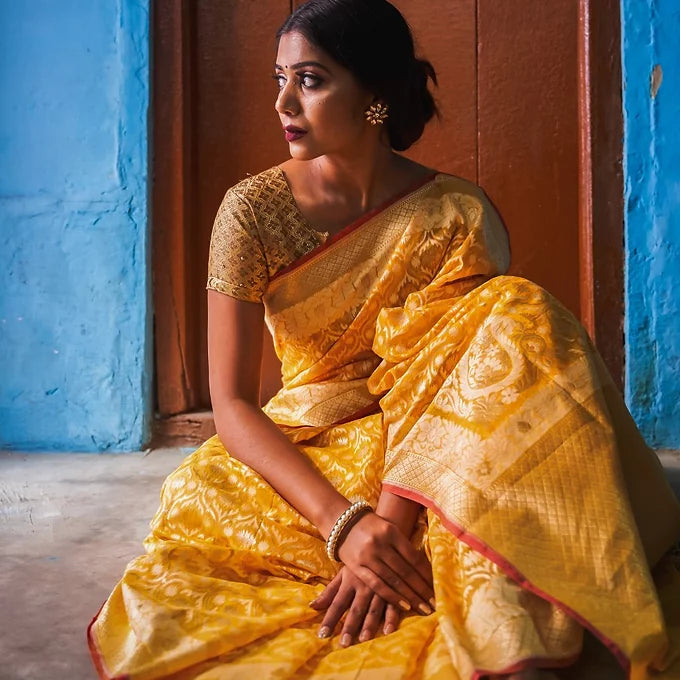'Sunahari' Yellow Cotton Silk Saree