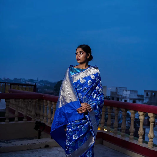 'Neel' Royal Blue Katan Silk Saree