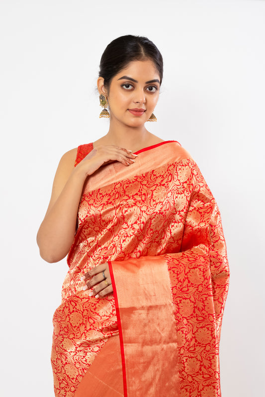 Red Ambose Banarasi Katan Silk Saree