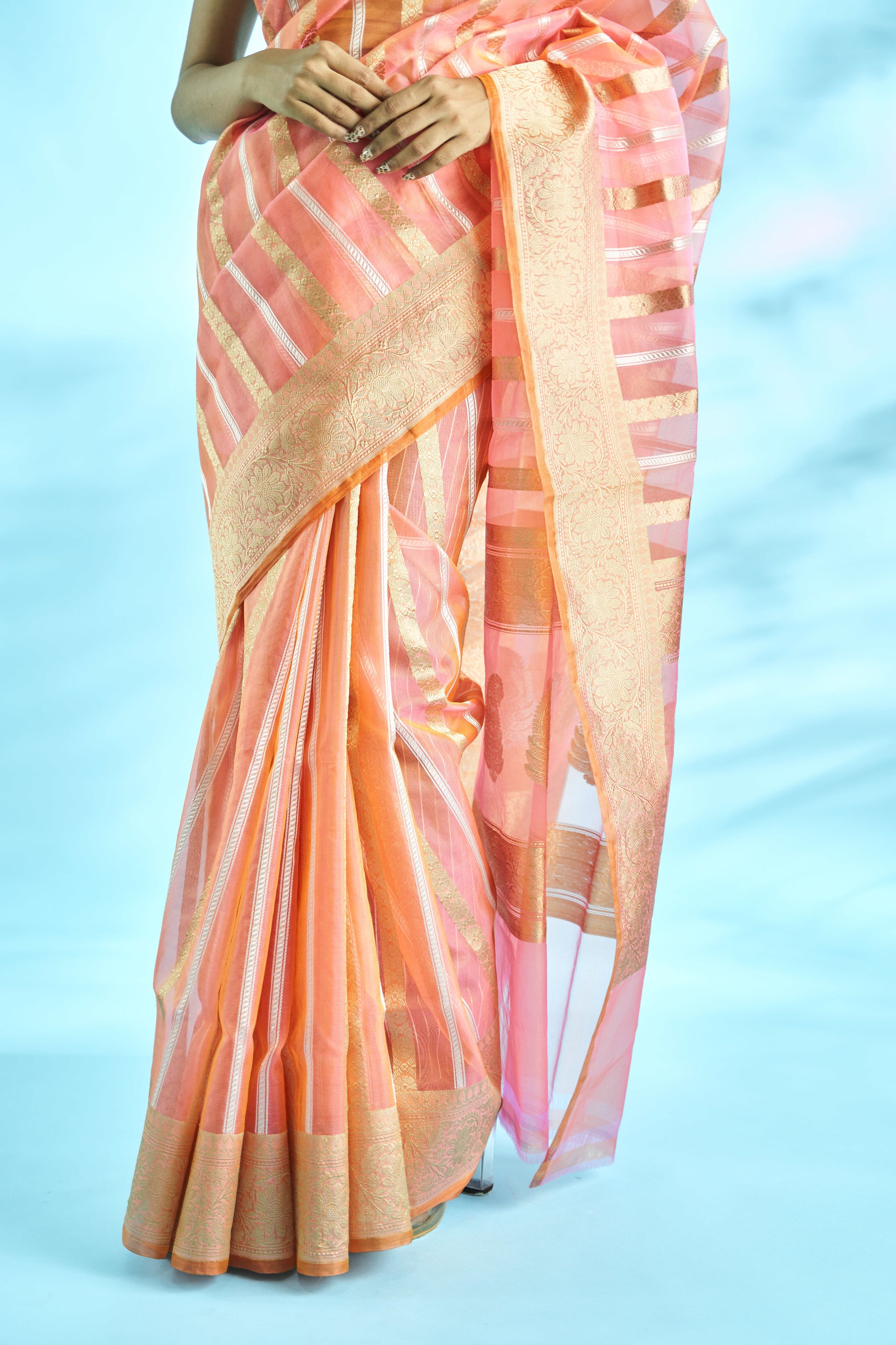handloom kadhua kora silk banarasi saree with sona rupa stripes design