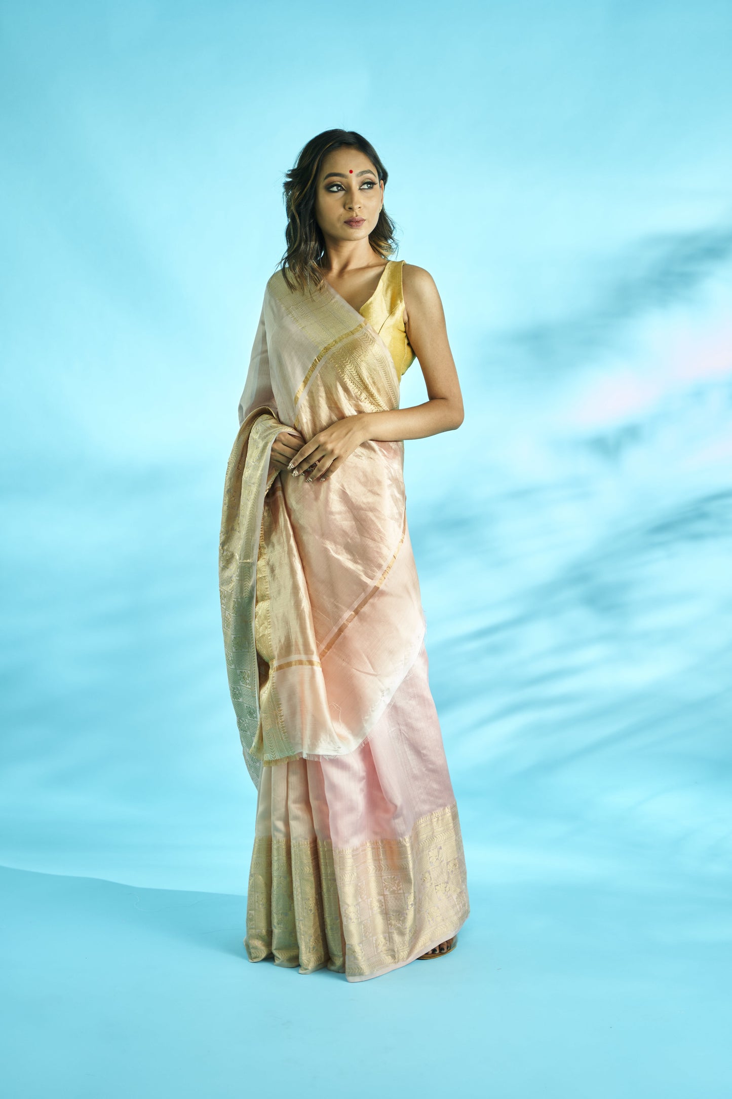Plain chiniya silk handwoven banarasi saree perfect for a summer day or night