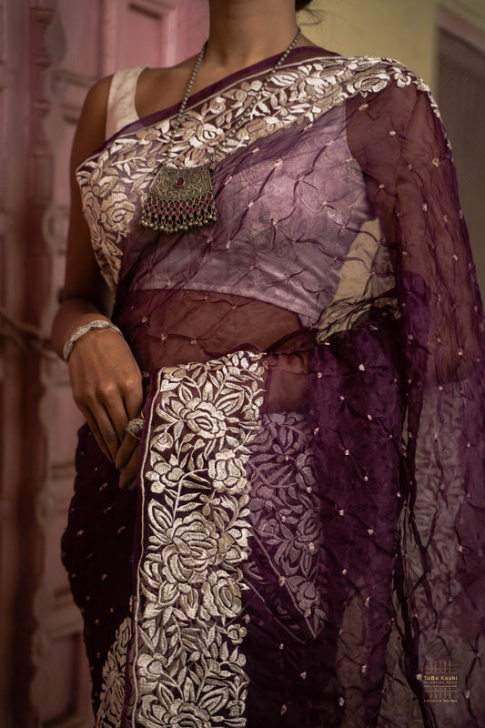 Pure Organza Saree With Bandhej Weaving