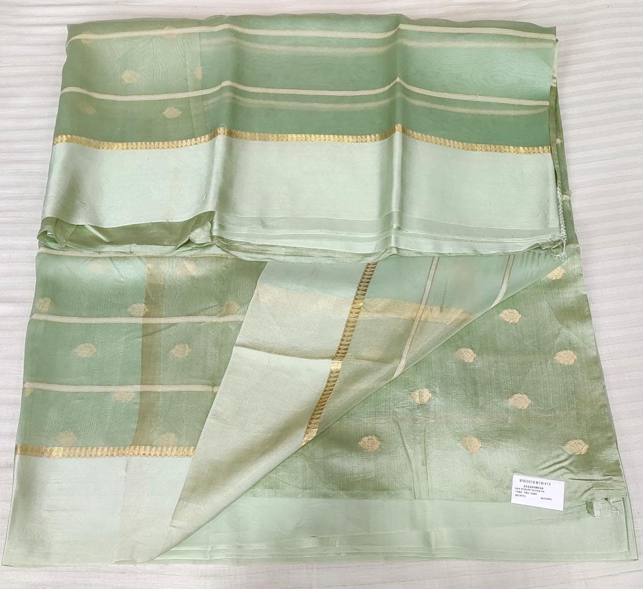 Pista green Kora Saree with Stripes