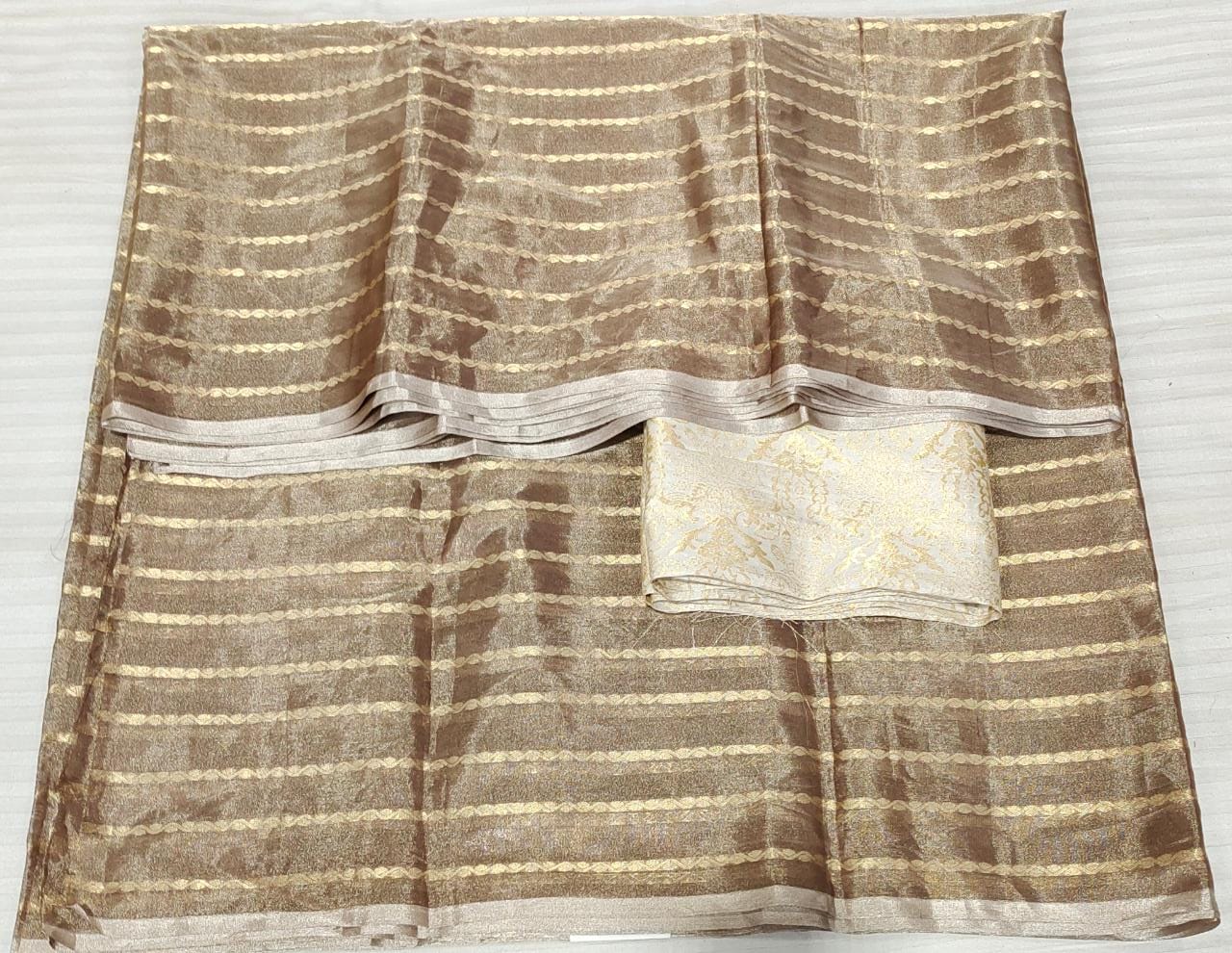 Brown Katan Tissue Stripe Saree