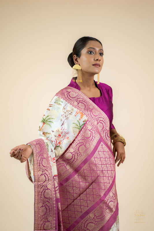 Multicolor Hatubai Saree with Zari Jaal