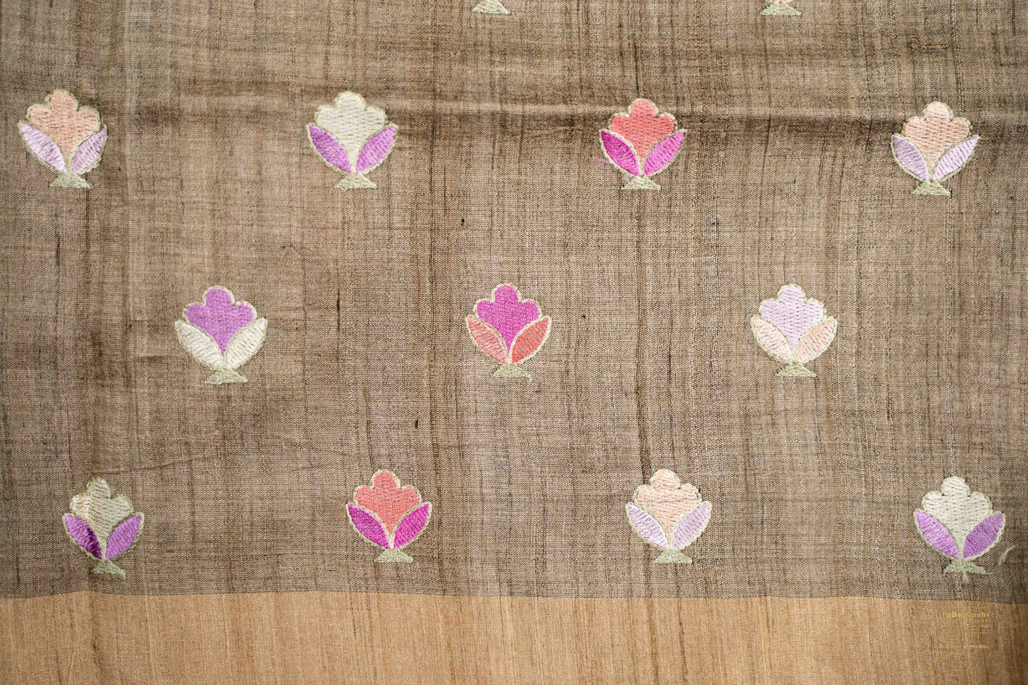 Dusty Mauve Embroidered Tusser Silk Saree