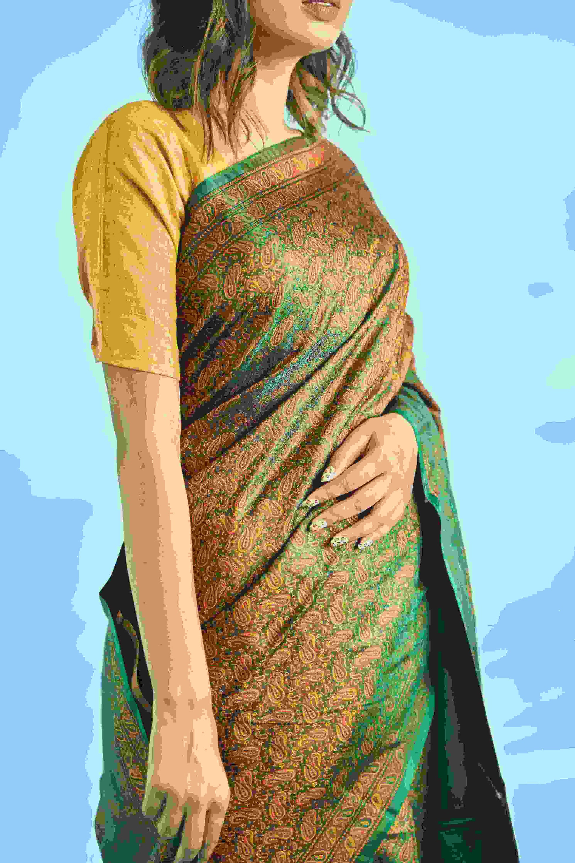 Pure handloom satin silk banarasi saree with resham jamawar work, kairi and small leaf designs