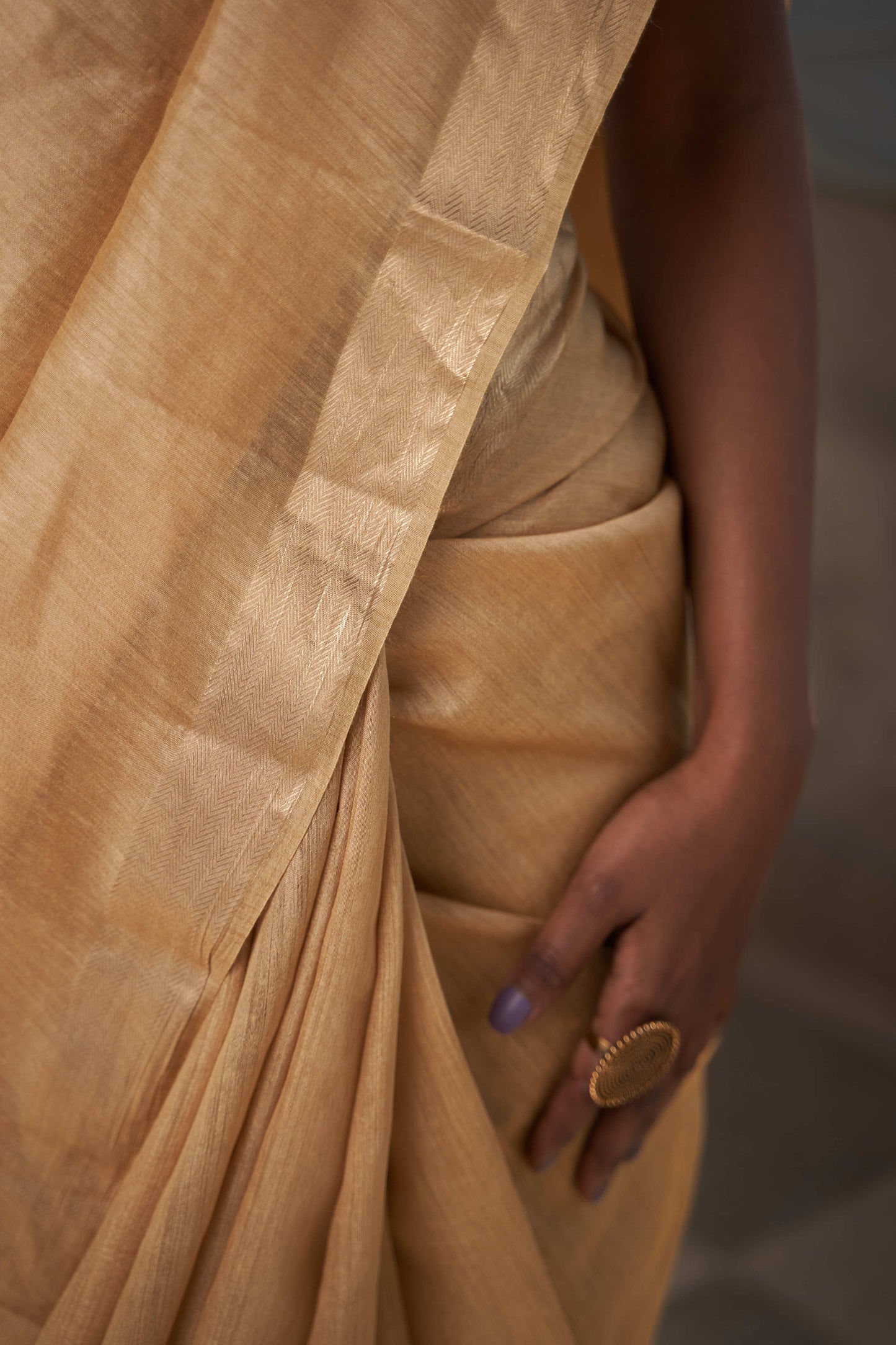 Bhagalpuri munga silk plain saree with gold zari border