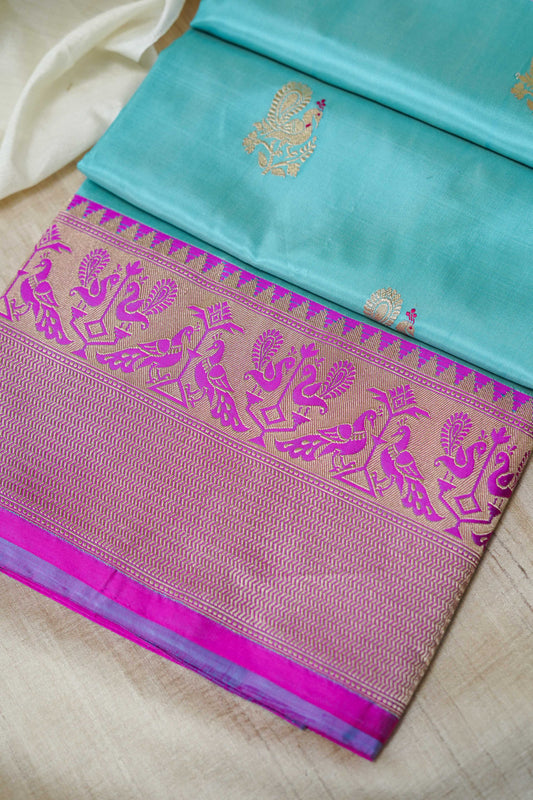 Aqua Katan Silk Jari Border Saree