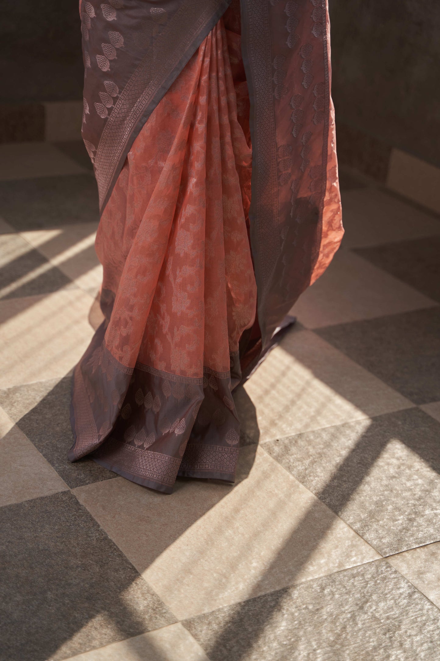 organza saree with contrast border, rupa zari jaal