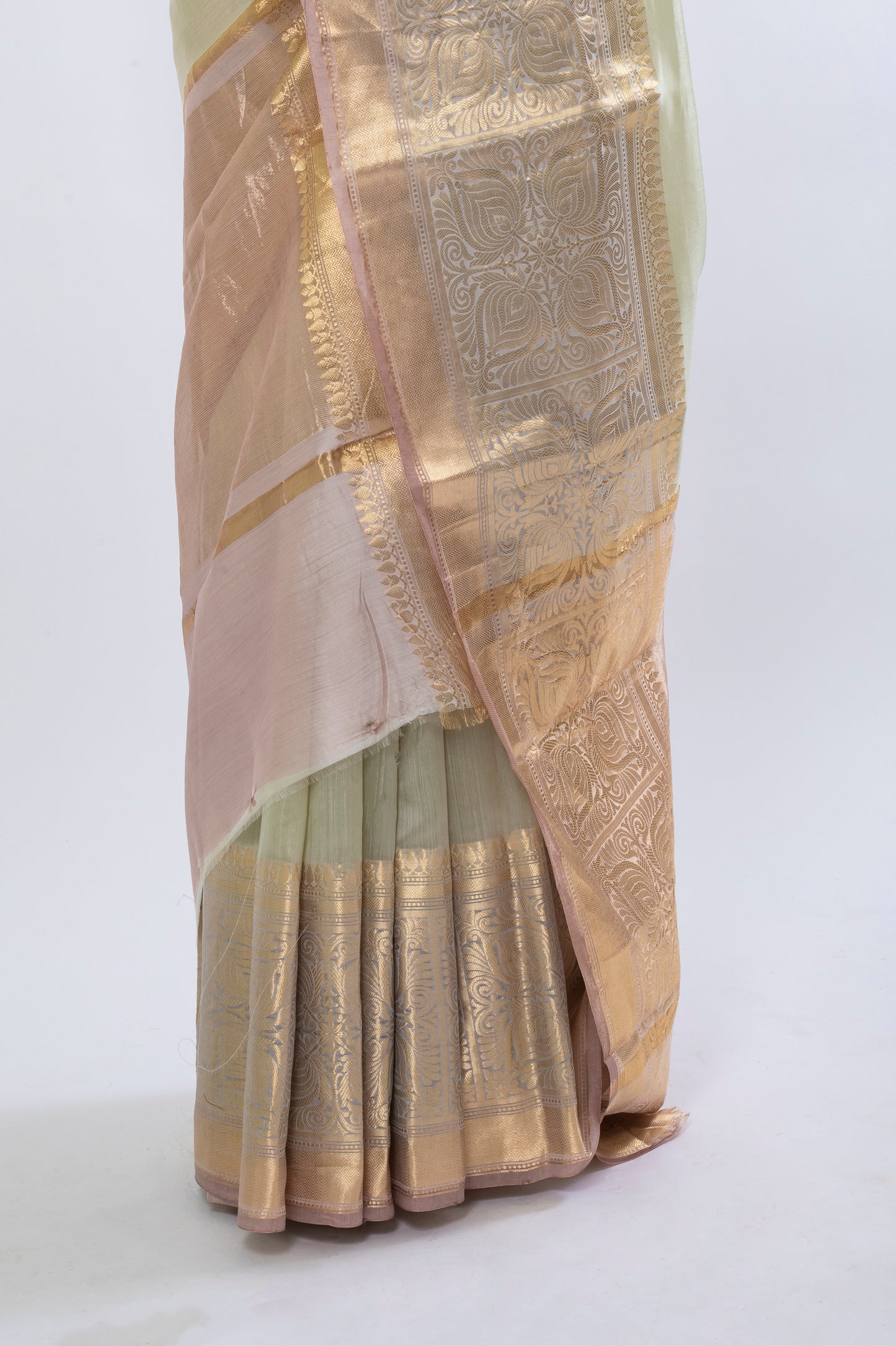 Light Beige Grey Chiniya Silk Plain Saree with shaded dye